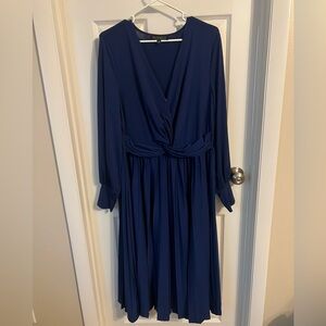 Eloquii Blue V-Neck Bishop Sleeve Gown